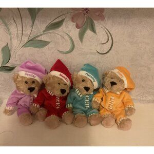 FAO Schwarz Plush Pajama Day Bears Monday Thursday Friday & Sunday 10" Set Of 4